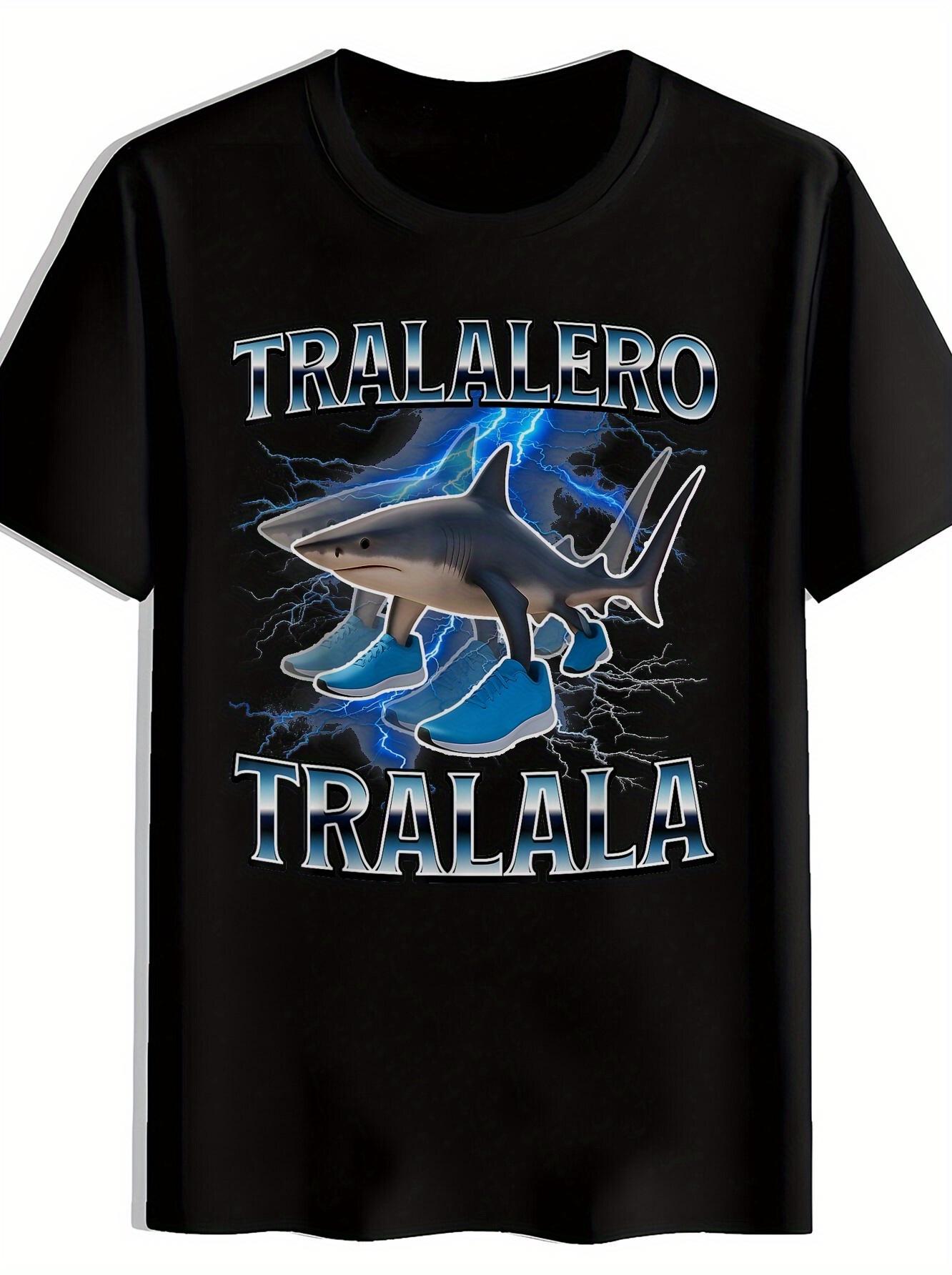 Shark Graphic T-shirt with Tra la la la Print - 100% Polyester Lightweight Summer Tee M