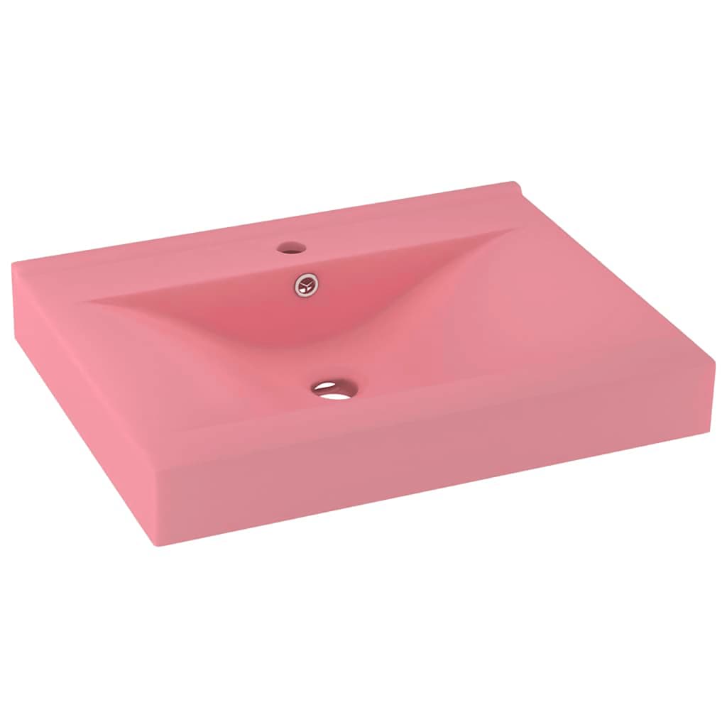 Luxury Wash Basin with Faucet Hole Matte Pink 60 X 46 Cm Ceramic