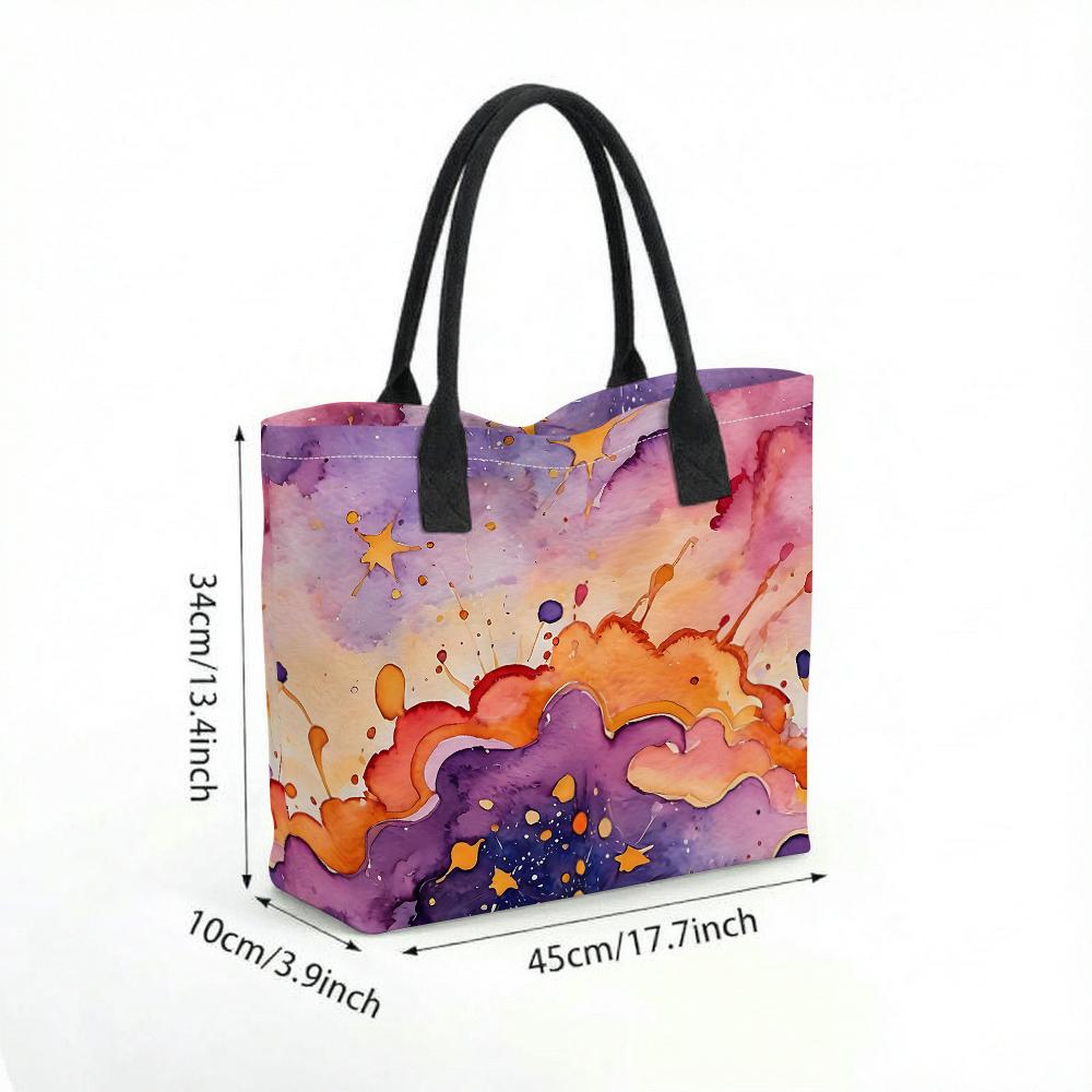  Watercolor Cloud Star Tote Bag Casual Large Capacity Handbag for Daily Use