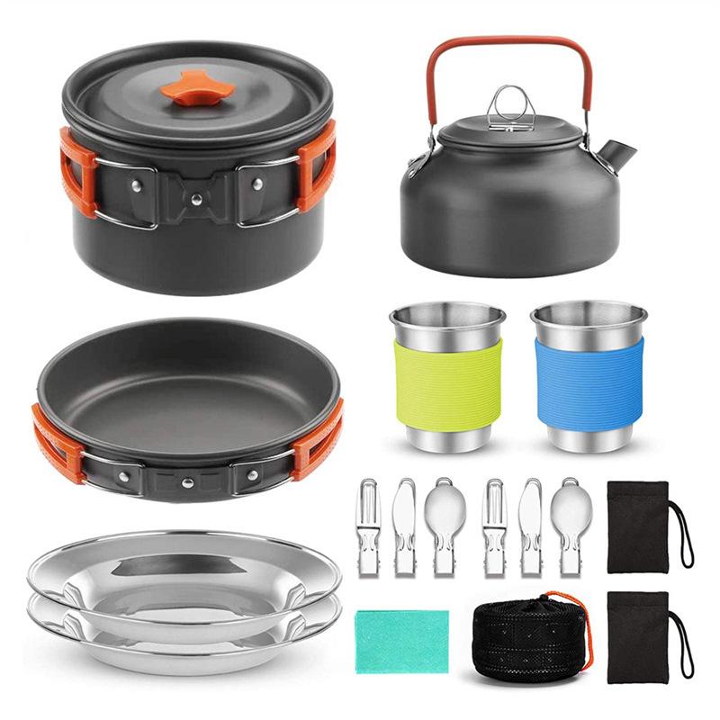 DS308 Portable Outdoor Nested Cookware and Tea Kettle Set for Camping