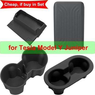 For New Tesla Model Y Juniper 2025 Interior Accessories Center Console Cup Holder Glasses Tray Armrest Box Protect Cover MY 2026