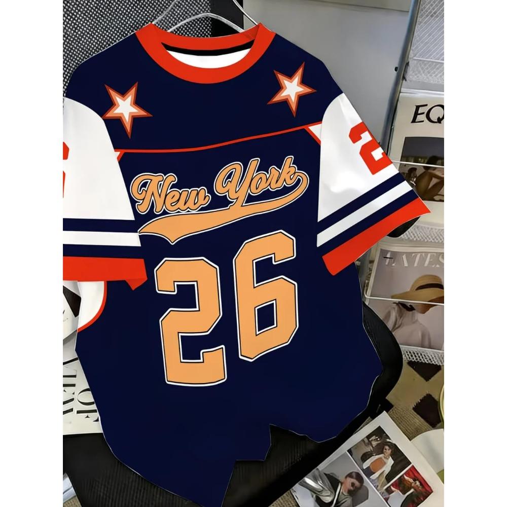 2026 Summer Children's Number Digital Print Pattern Sports American Style Top Round Neck Short Sleeve Cute T-Shirt Girls Clothes