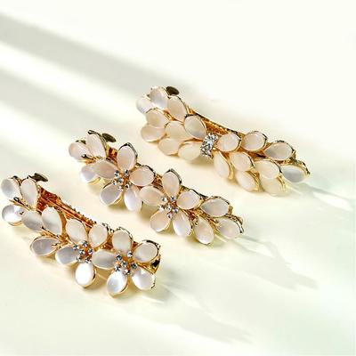 Neue Koreanische Version Der Blattperlen-Frühlings-Haarnadel Blume Strass Stein Horizontaler Clip Elegante Damenmode Haaraccessoires