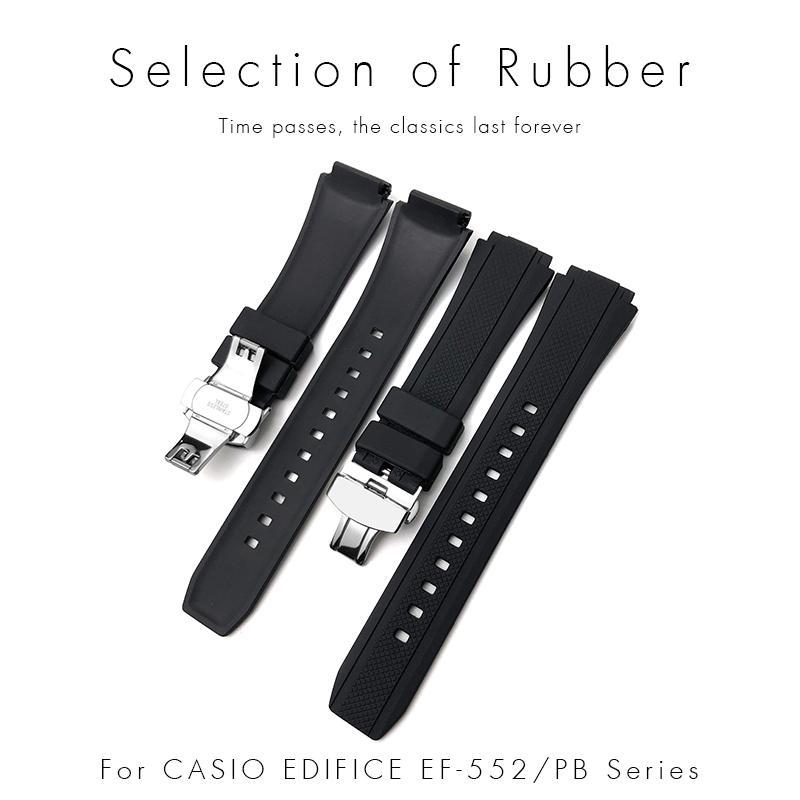 25mm Rubber Silicone Watchband Fit for CASIO Edifice 5119 EF-552 EF-552D Black Waterproof Strap Butterfly Buckle Needle Buckle