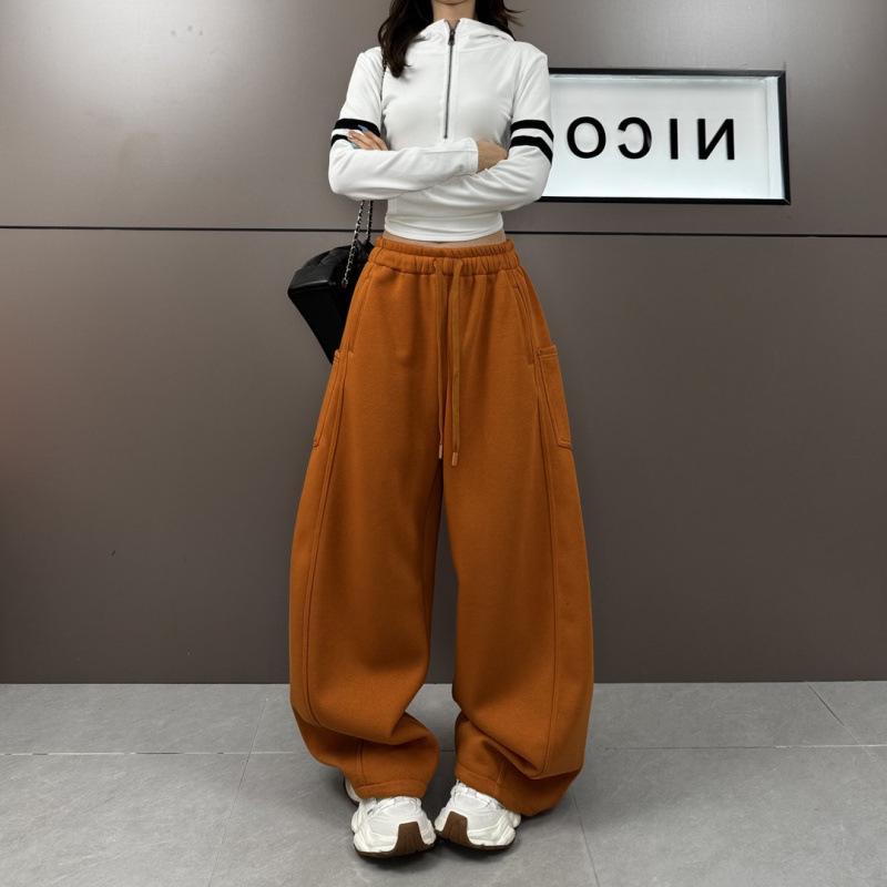 

Spring 2026 Korean Style Wide Leg Pants with Side Pockets Large оранжевый
