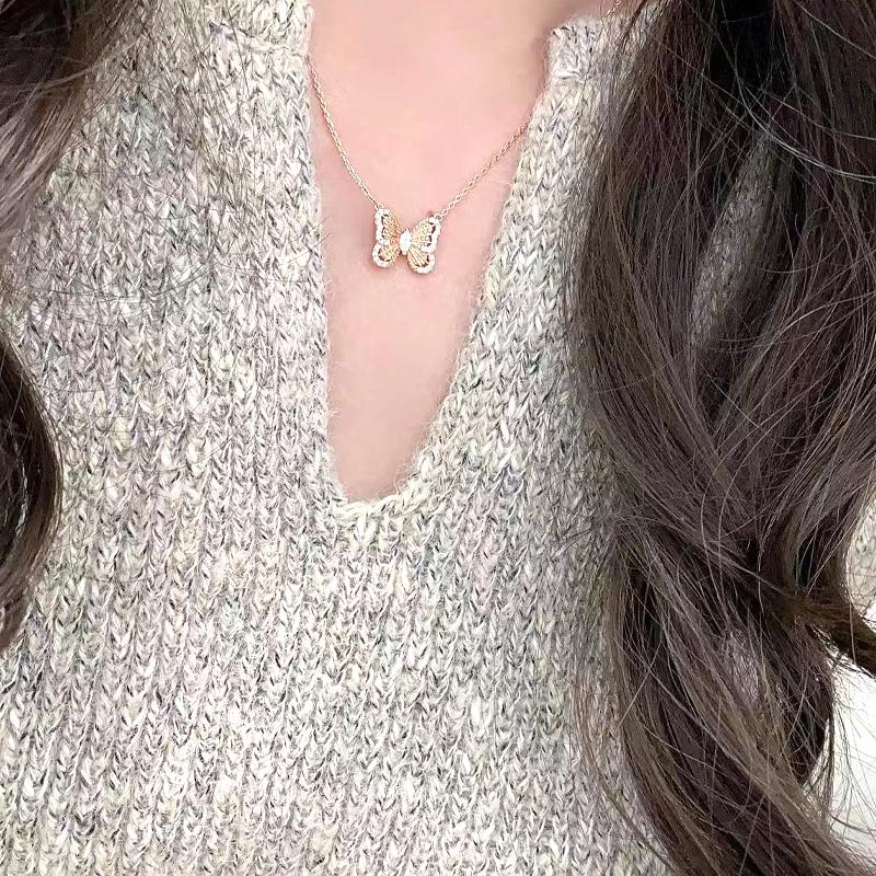 Popular Water Resistant Copper Electroplating Real Gold Butterfly Pendant Necklace for Ladies Girls Women