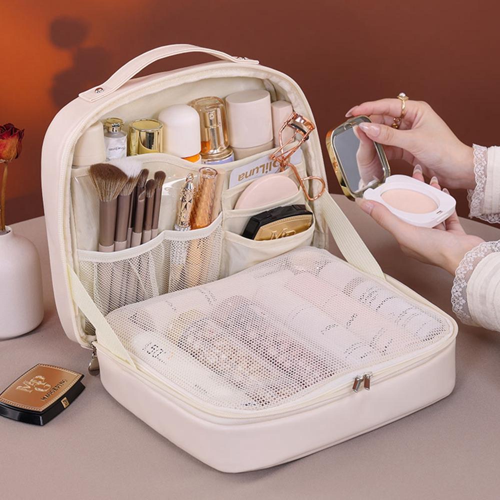 8098 Large Capacity Portable Makeup Bag For Travel Luxury Toiletry Organizer Double Layer Waterproof Cosmetic Case