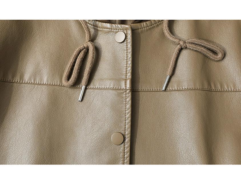 Women's Spring Hooded PU Leather Jacket - Short Style for Middle-Aged and Elderly Ladies