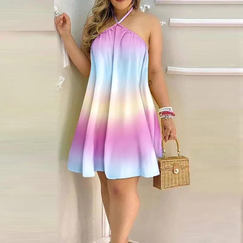 Women's Summer Strapless Hanging Neck Tie Loose Dresses