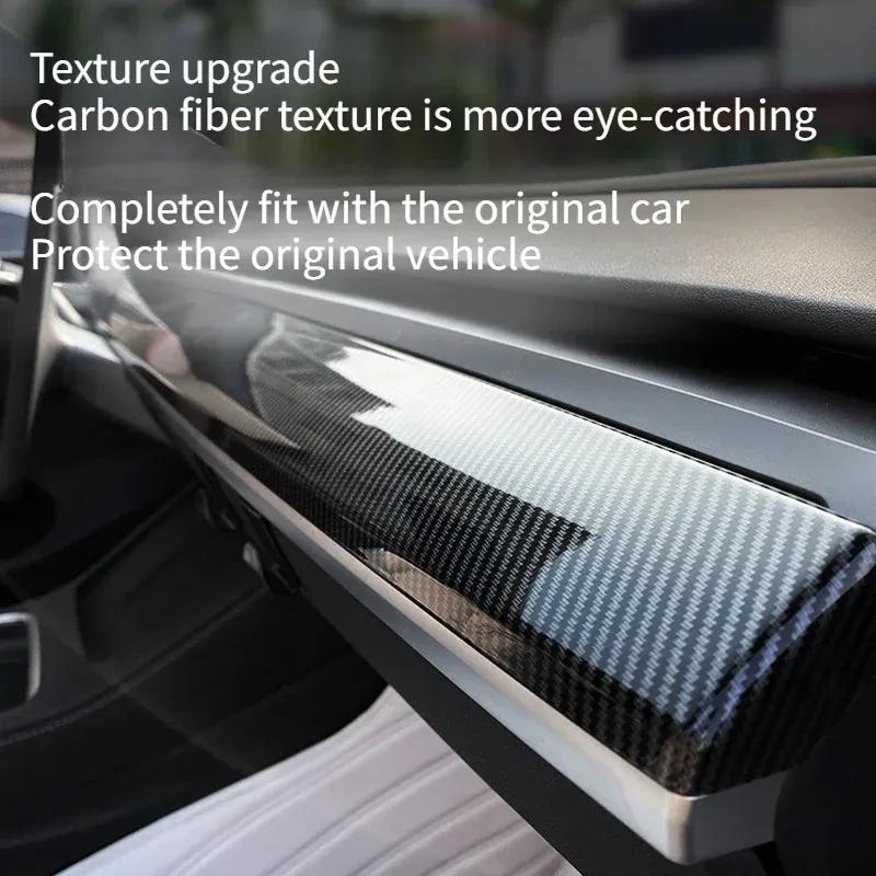 For Tesla Model 3 Y -2024 Car Dashboard Cover Carbon Fibre ABS Door Dash Trim Panel Interior Accessories Sticker Car Gadgets