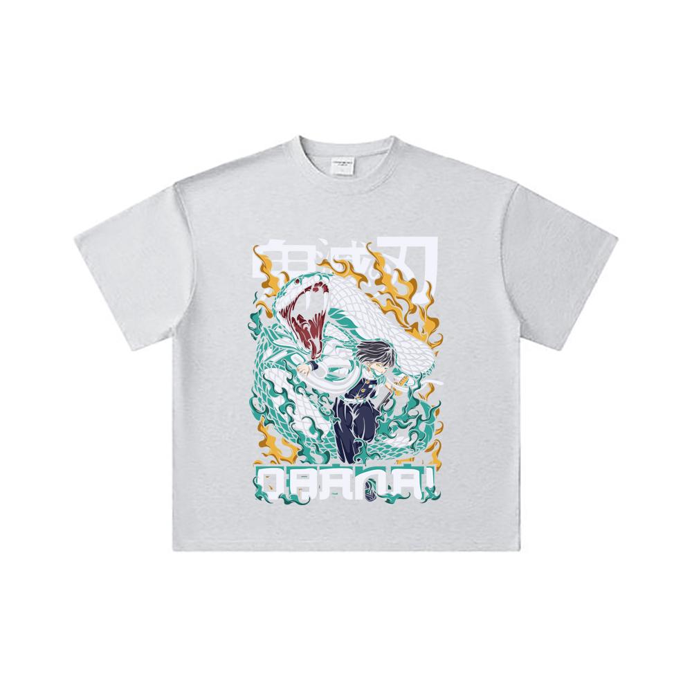 260 GSM Double Yarn 32 Count 100% Cotton Demon Slayer V103 Obanai Print Unisex Heavy Cotton T Shirt