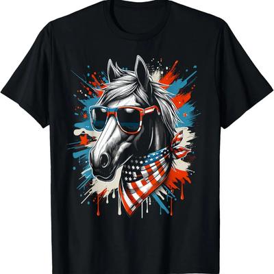 Patriotic Horse Funny US Flag 4th Of July Men Women Horse T-Shirt