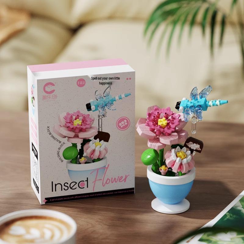 Cross-Border Lego Immortal Flower Basket Building Block Set - Rose Bonsai & Children's Assembly Toy for Teacher's Day Gift