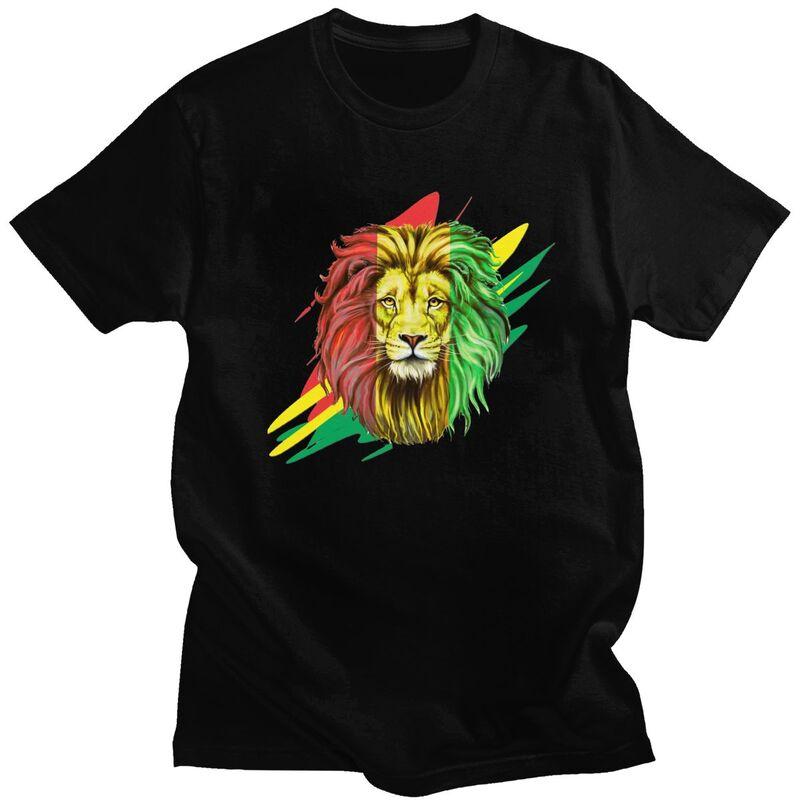 Custom Jamaica Flag Rasta Lion Tshirts for Men Short Sleeve T Shirt Fashion Jamaica Reggae Art Tshirt Slim Fit 100 Cotton Tees
