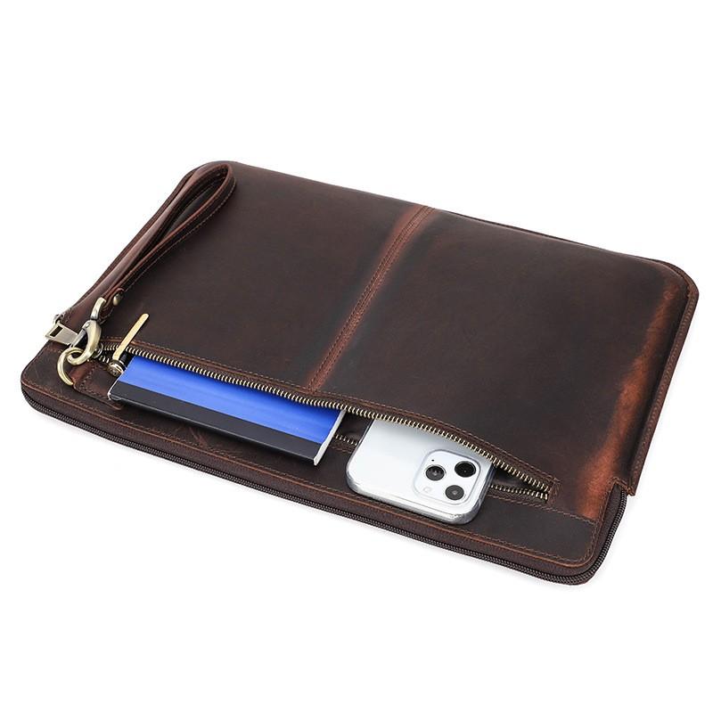Genuine Leather MacBook Pro 15.4 16 Inch Sleeve With Wrist Strap Zipper Slim Protective Case