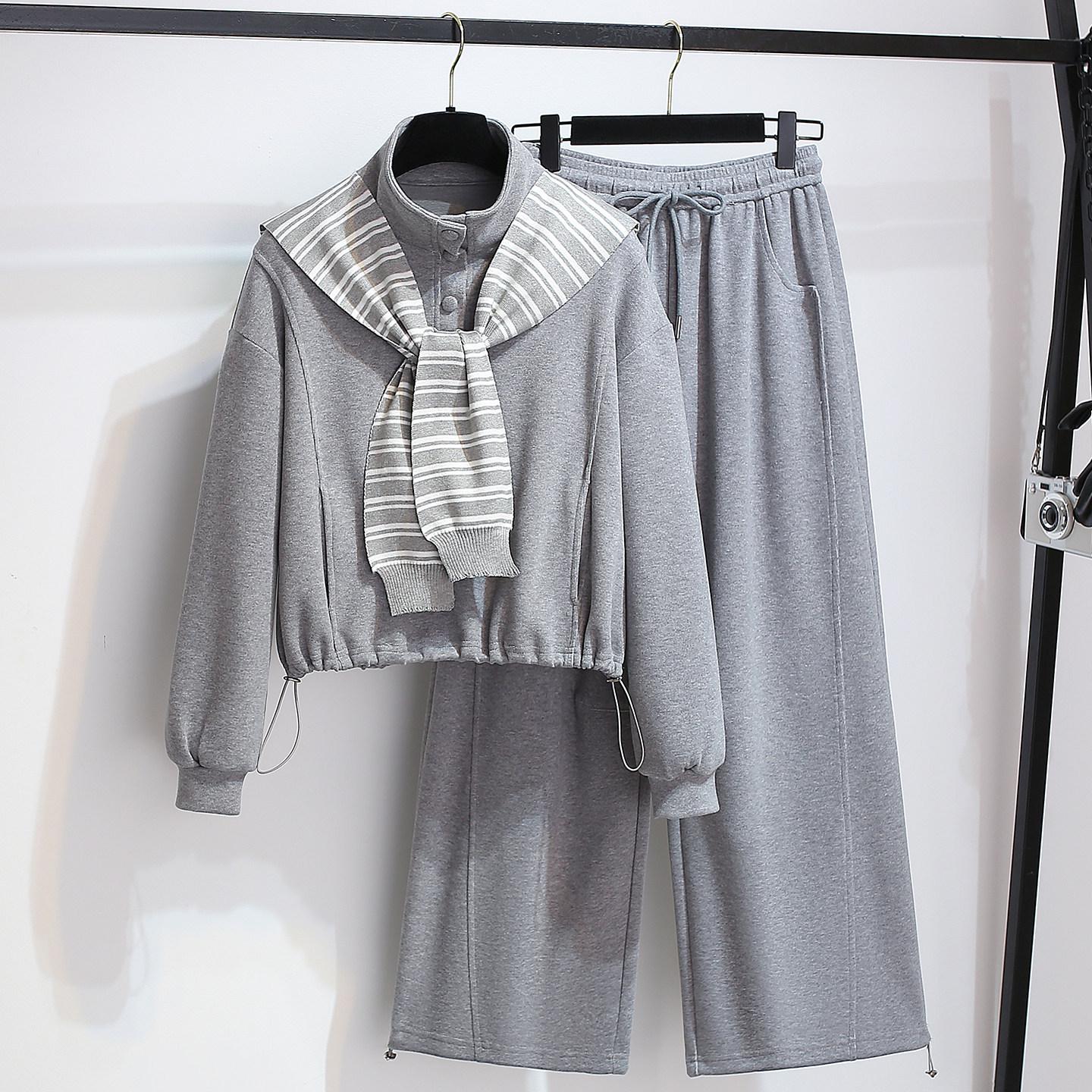 

Women s Spring 2026 Unique Shawl Hoodie & Wide-Leg Pants Set – Stylish Two-Piece Outerwear L/Recommended 106-125 jin