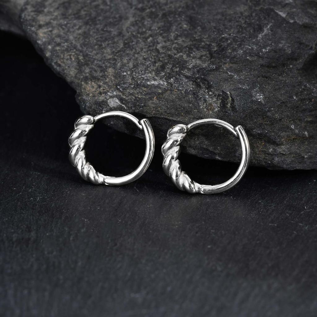 Vnox Twisted Hoop Earrings for Men Women, Hypoallergenic Stainless Steel Small Huggie Earrings, Simple Hip Hop Ear Jewelry Gifts