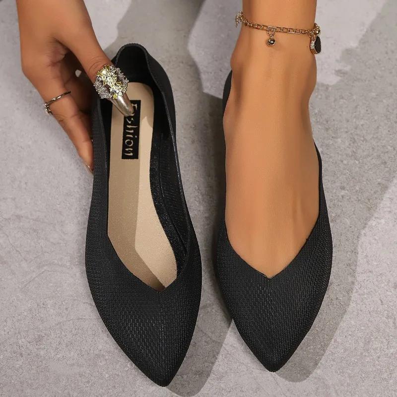 Fashion Spring New Flat Shoes Women's Fashion Pointed Head Shallow Mouth Knitted Breathable Soft Sole Non-slip Single Shoes