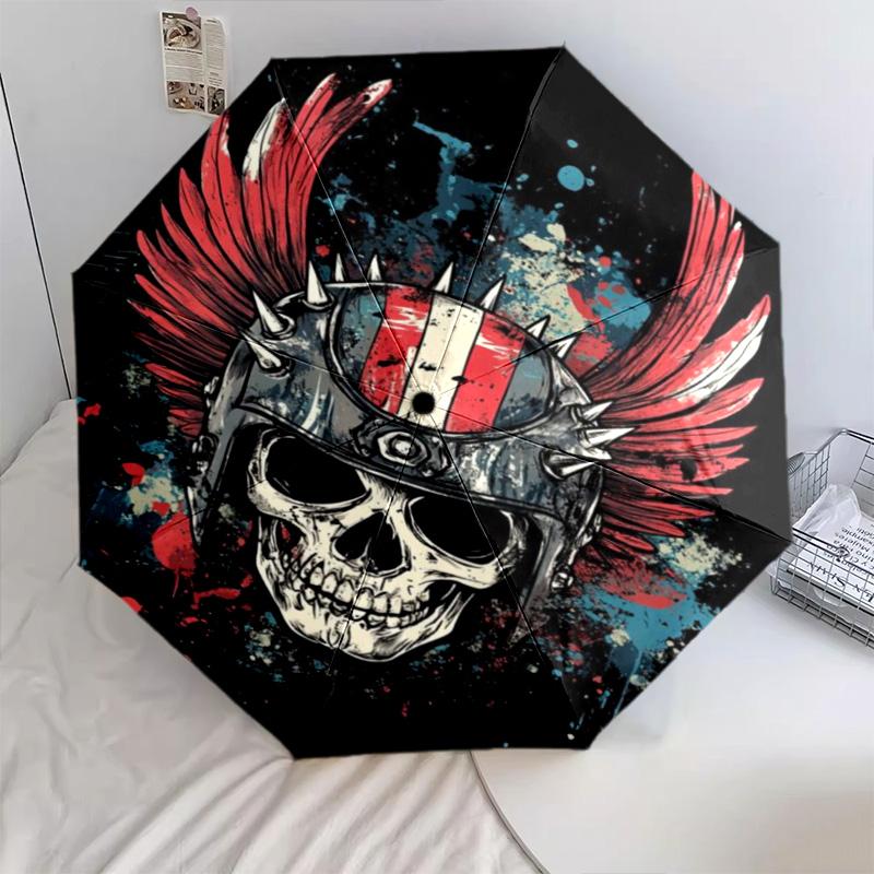 1PC Skull Automatic Umbrella - Suitable Travel Outdoor Portable Umbrella Birthday Gift Daily Essentials