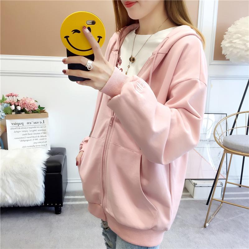 

Тонкий свитер с капюшоном, свободная студенческая универсальная куртка на весну и осень, длинный рукав, кардиган на молнии 2XL розовый