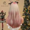 BLONDE UNICORN Synthetic Medium Long Straight Ombre Pink Blonde Wig For Women Cosplay Halloween Wigs Heat Resistant False Hair