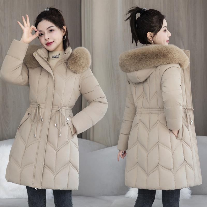 Winter Women's Cotton-padded Jacket Long Slim Fashion Large Fur Collar Women's Coat