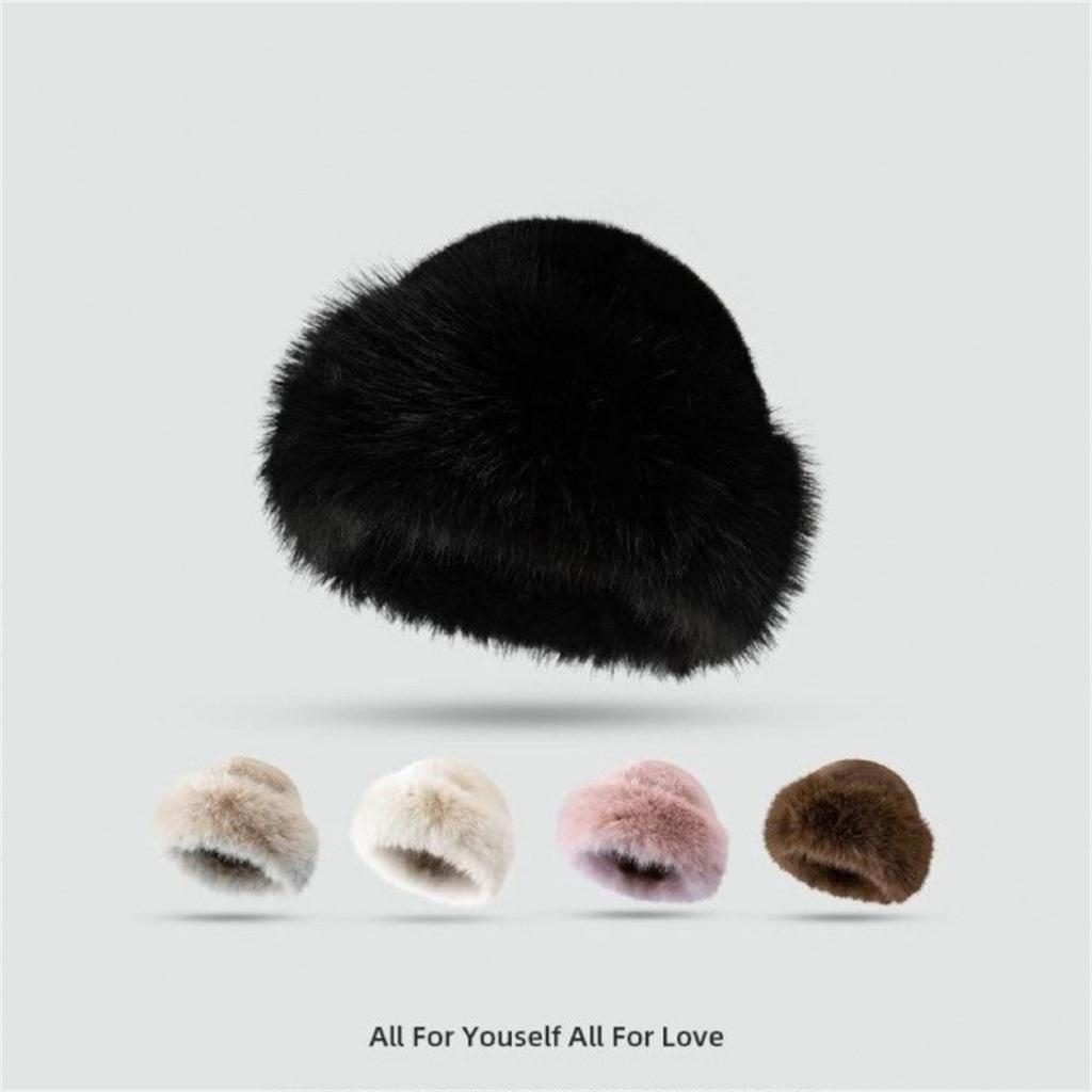 Spot autumn and winter thick plush hat with large brim imitation mink fox fur warm fashion hat for women