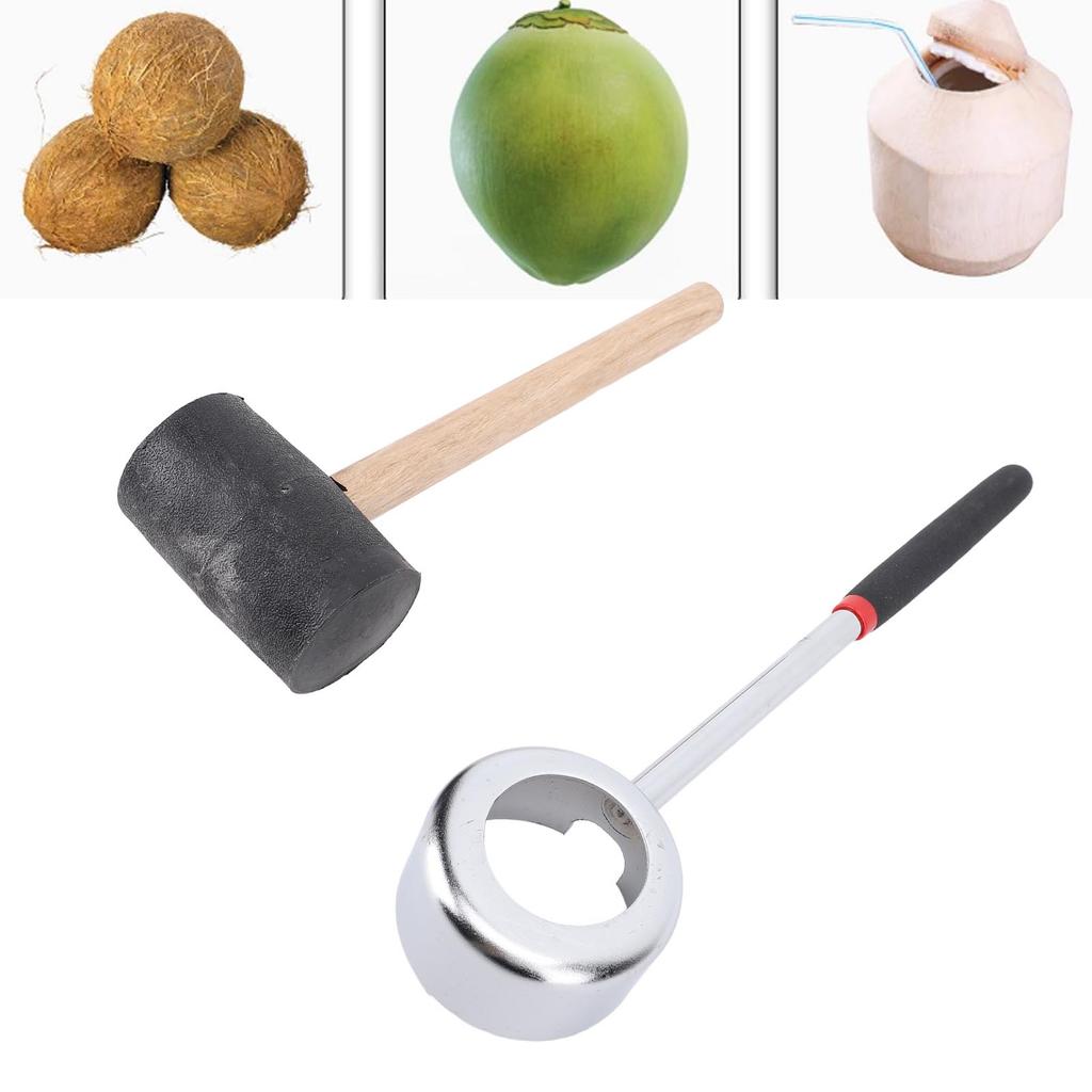 Coconut Opener Tool Set with Hammer Stainless Steel Food Grade Coconut Breaker Kit with Wooden Handle for Shop