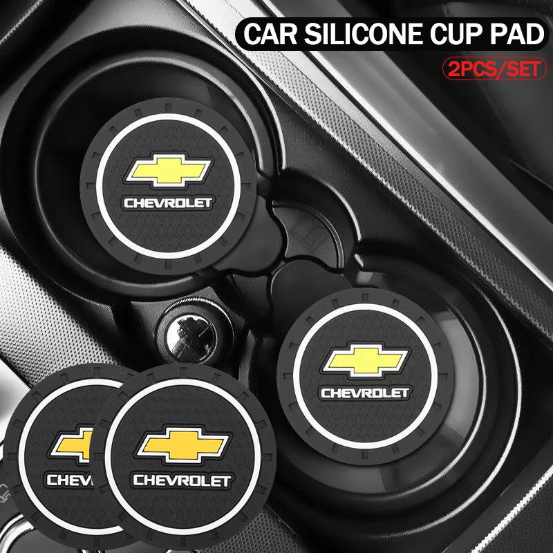 APT2 2Pcs Silicone Coaster Car Water Cup Pad Anti-slip Mat Auto Interior For Chevrolet Camaro Colorado Cobalt Silverado Beat Groove