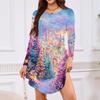 Women's Long-sleeved T-shirt Dress With Round Neck, Knee-length, Loose Fit, Casual And Pockets