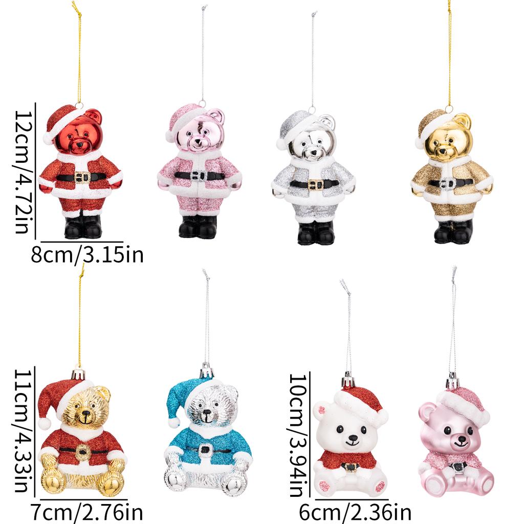 Christmas Bear Ornaments Glitter Electroplated Bear Santa Claus Outfit Xmas Tree Hanging Pendants Home Holiday Party Decor Gift