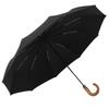 Fully Automatic Curved Hook Wooden Handle Umbrella Enlarged Thickened Black Glue Three-fold Wind Rain Resistan Business Umbrella