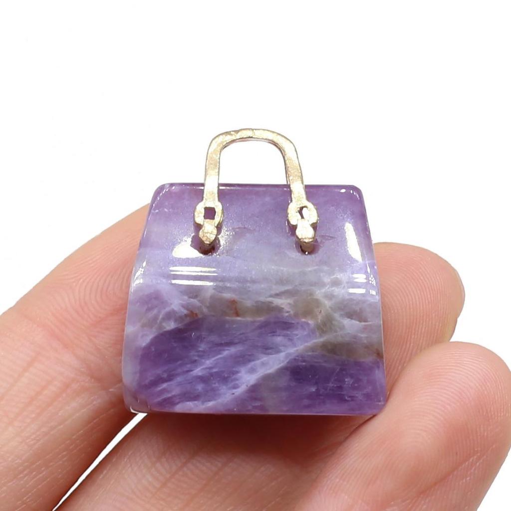1Pc, Reiki Healing Crystal Carved Handbag Ornament Decoration, Mini Fashion Natural Stone Amethyst Agate Gemstone Home Decor Jewelry Gifts 27×25mm