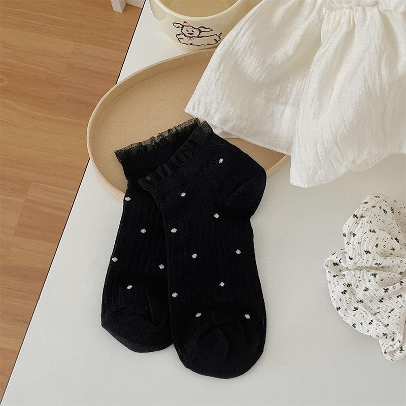 Women's Summer Thin Sweet Lace Lace Breathable Bow Polka Dot Short Tube Socks