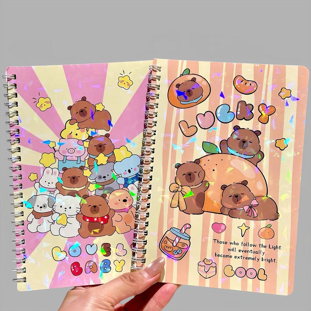 1Pc Capybara Coil Book Laser A5 High-value Horizontal Line Notebook Student Portable Stationery Holiday Gift Novelty Stationery Teacher Party Favors