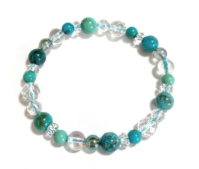 [Malline] Natural Stone Bracelet - Rare Natural Turquoise (from Colorado, USA), Crystal, Aura Quartz [Protection from Evil]  Inner Diameter Approx.
