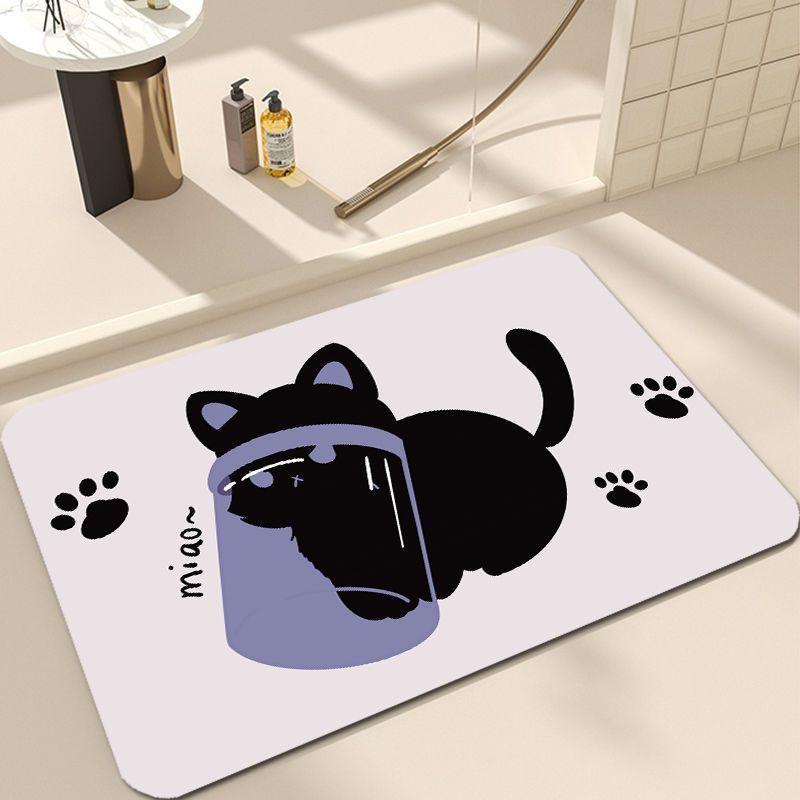 Cute Cat Floor Mat Diatom Mud Bathroom Mat Entry Door Floor Mat Water Absorption Quick Drying Thickened Toilet Toilet Door Mat