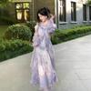 Temperament Fairy Purple Smudge Fairy Butterfly Bronzing Lotus Leaf Edge Long-sleeved Dress New Niche Long Dress
