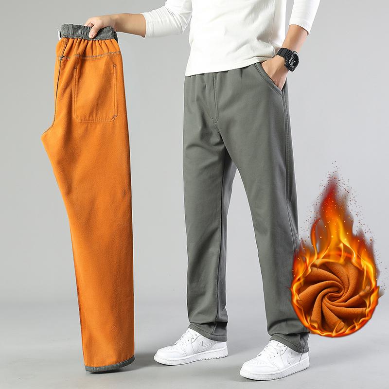 Big Size Men's Autumn Winter Pants Fleece Lining Trousers Men Loose Fit Many Pockets Long Pants 5XL 6XL Classic Pants