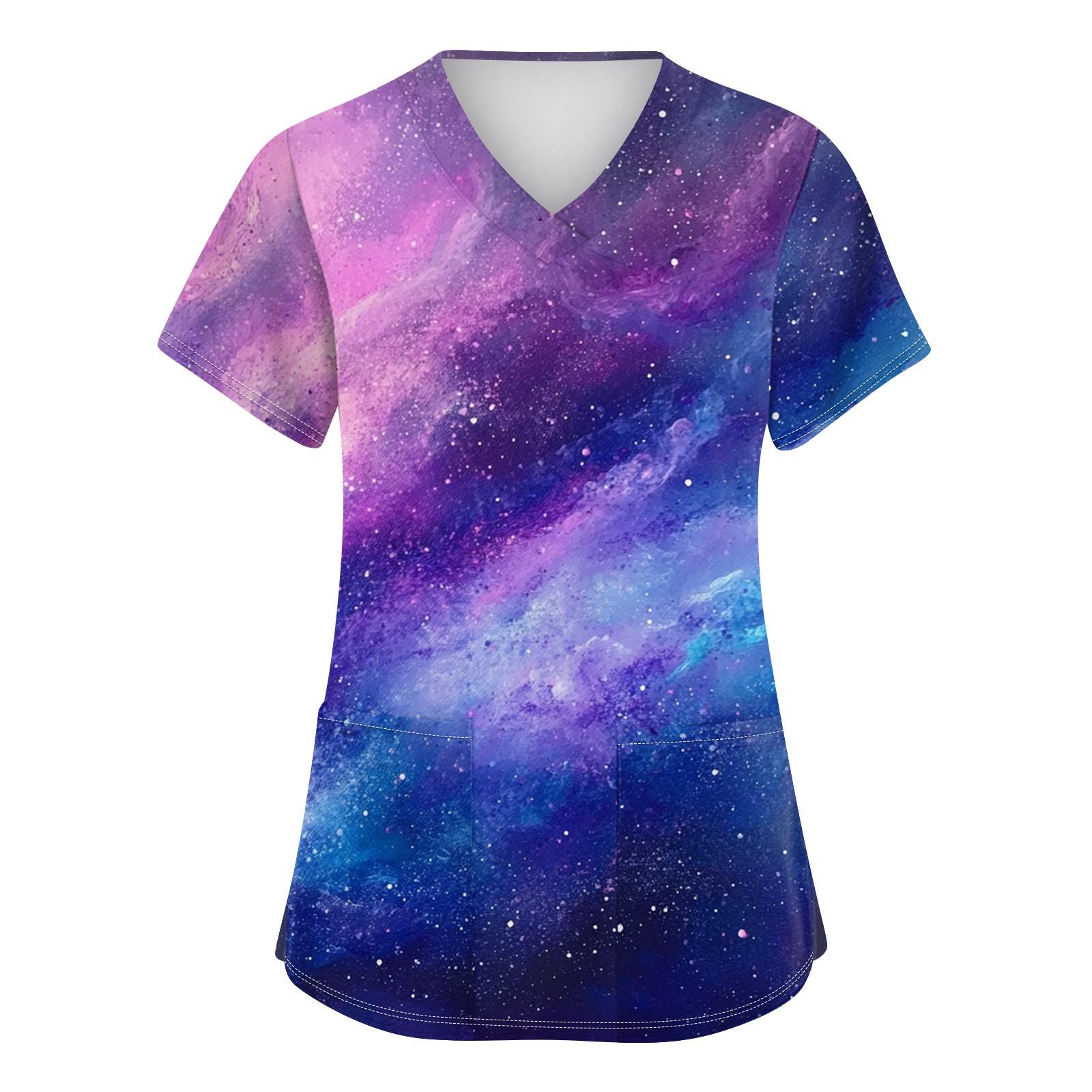 

Жіночий модний робочий одяг з V-подібним вирізом і короткими рукавами з принтованими кишенями XXXL фіолетовий