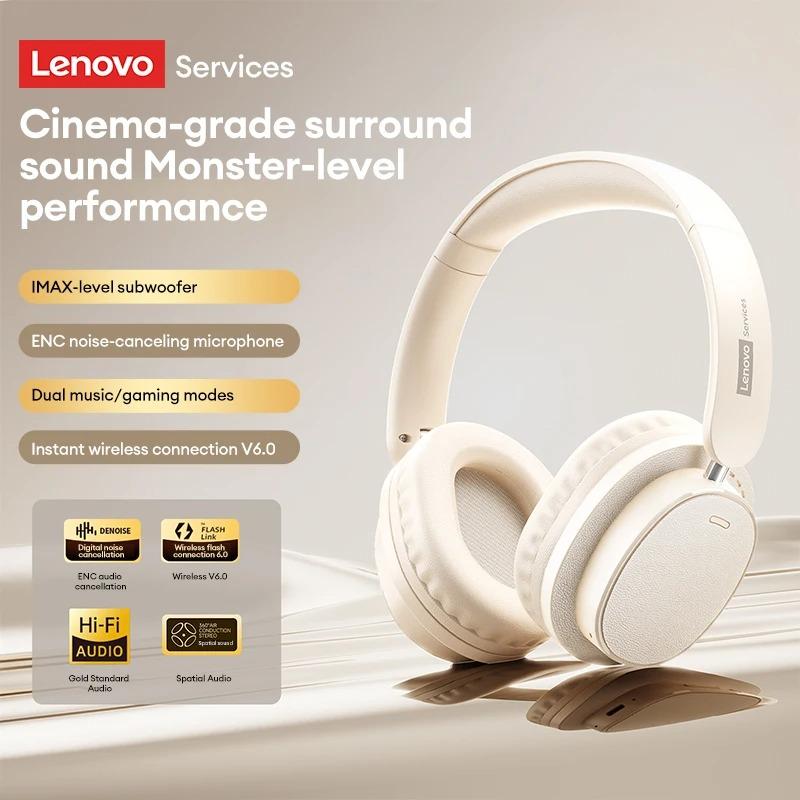 Retro Lenovo LS105 Kulak Üstü Kablosuz Kulaklık Katlanabilir Spor Deri 360° Tam Sarım Kulaklık Bluetooth 6.0 HD Çağrı Kulaklıkları ENC Gürültü Azaltma