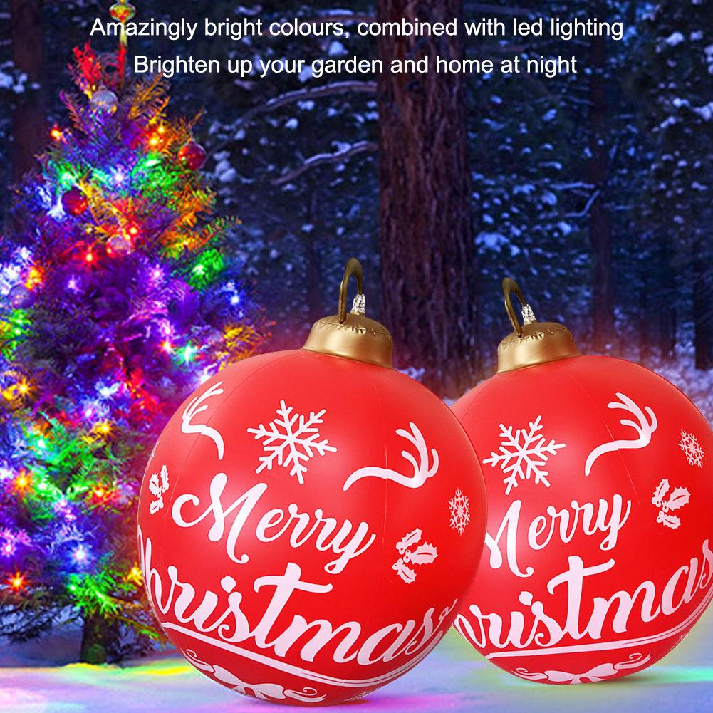 24 Inch Giant Inflatable Christmas Balls PVC Giant Inflatable Christmas Balls with Light for Holiday Party Indoor Outdoor Decor