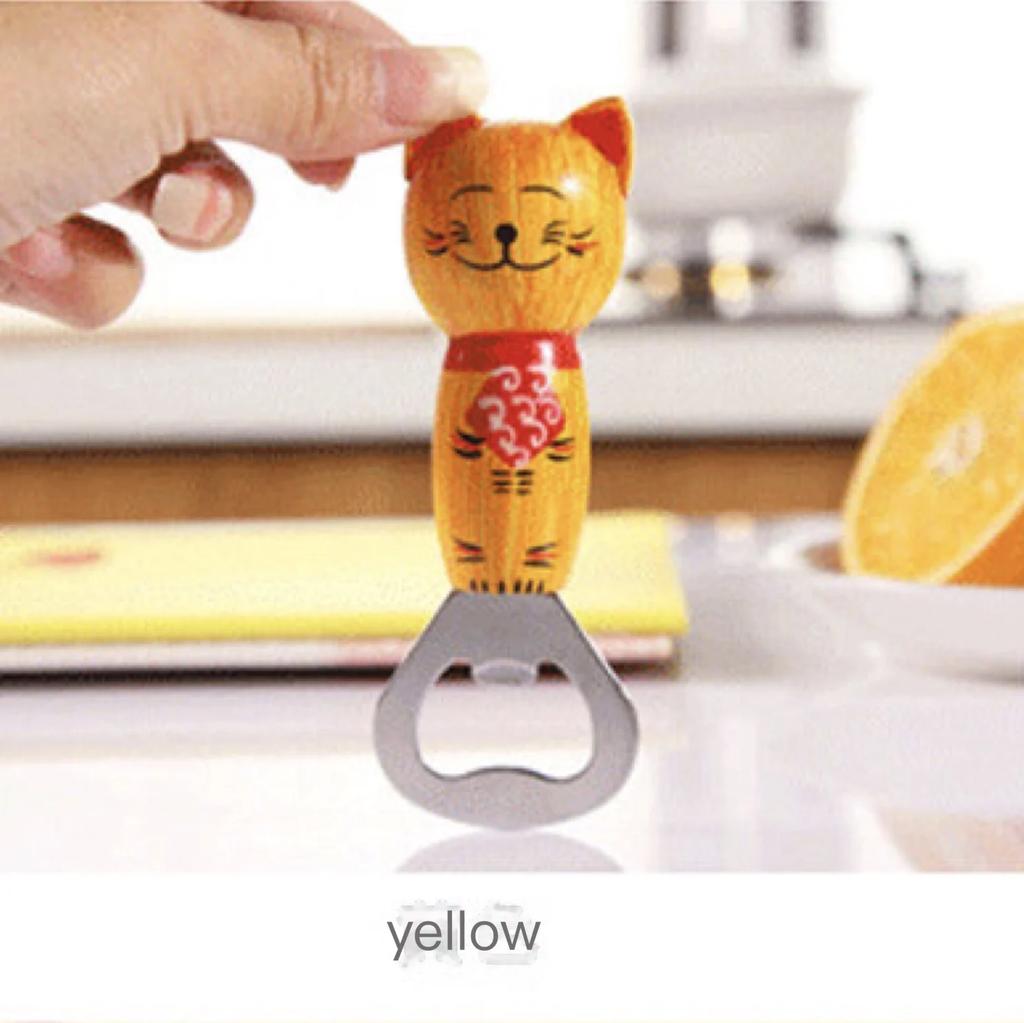 Japanese Creative Balinese Cat Wooden Multifunctional Cartoon Cat Beer Bottle Opener Magnetic Refrigerator Stickers Ornaments