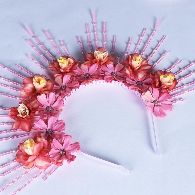 Charming Flower Crowns Headpiece Traditional Chinese Flowers Hair Accessory Eye Catching Floral Headband Ornament