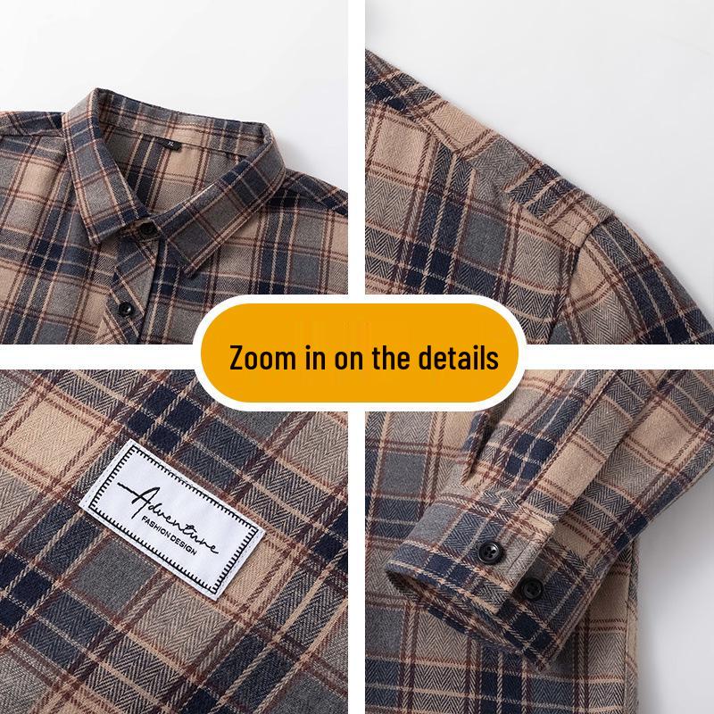 Men's Long Sleeve Plaid Shirt - Spring/Autumn Hong Kong Style Trendy Casual Jacket Top