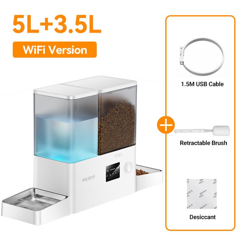 ROJECO Automatic Pet Feeder Water Fountain 8.5L Button Version Dog Food Dispenser Water Refill 2 in 1 Drinking Feeding Supplies 5