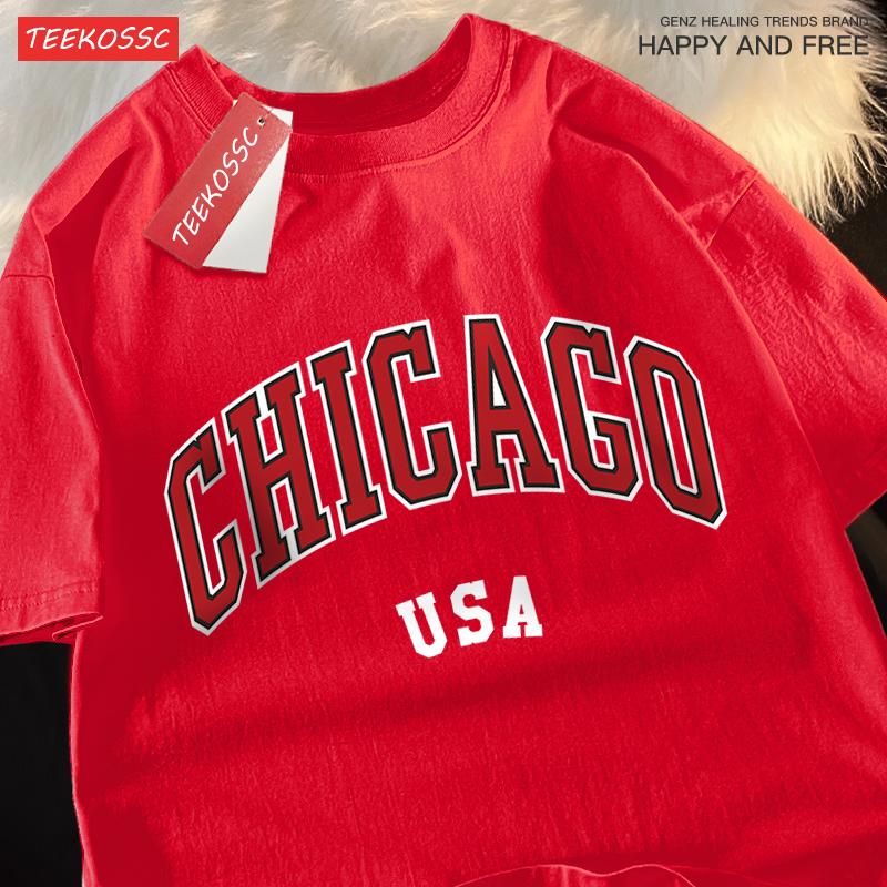 Chicago USA Klasyczny Graficzny T-Shirt Męski Street Crewneck T-Shirty Tee Ubrania Koszulka Casual Bawełna Krótki Rękaw Para