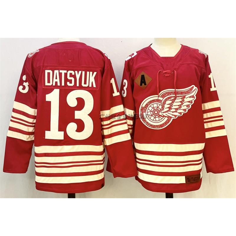 Mens Retro Ice Hockey Jersey Custom Number 71 88 Larkin DeBrincat Datsyuk Cotton Blend Practice Uniform