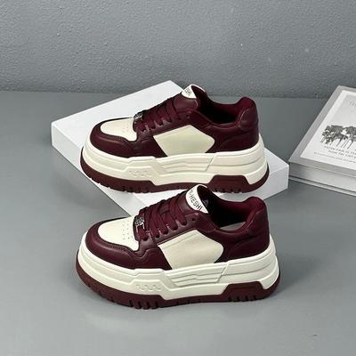 Platform Shoes Woman 2024 New Women's Sneakers Lace Up Increased Heel Versatile Low Top Casual Solid Leather Small Waffle Shoes