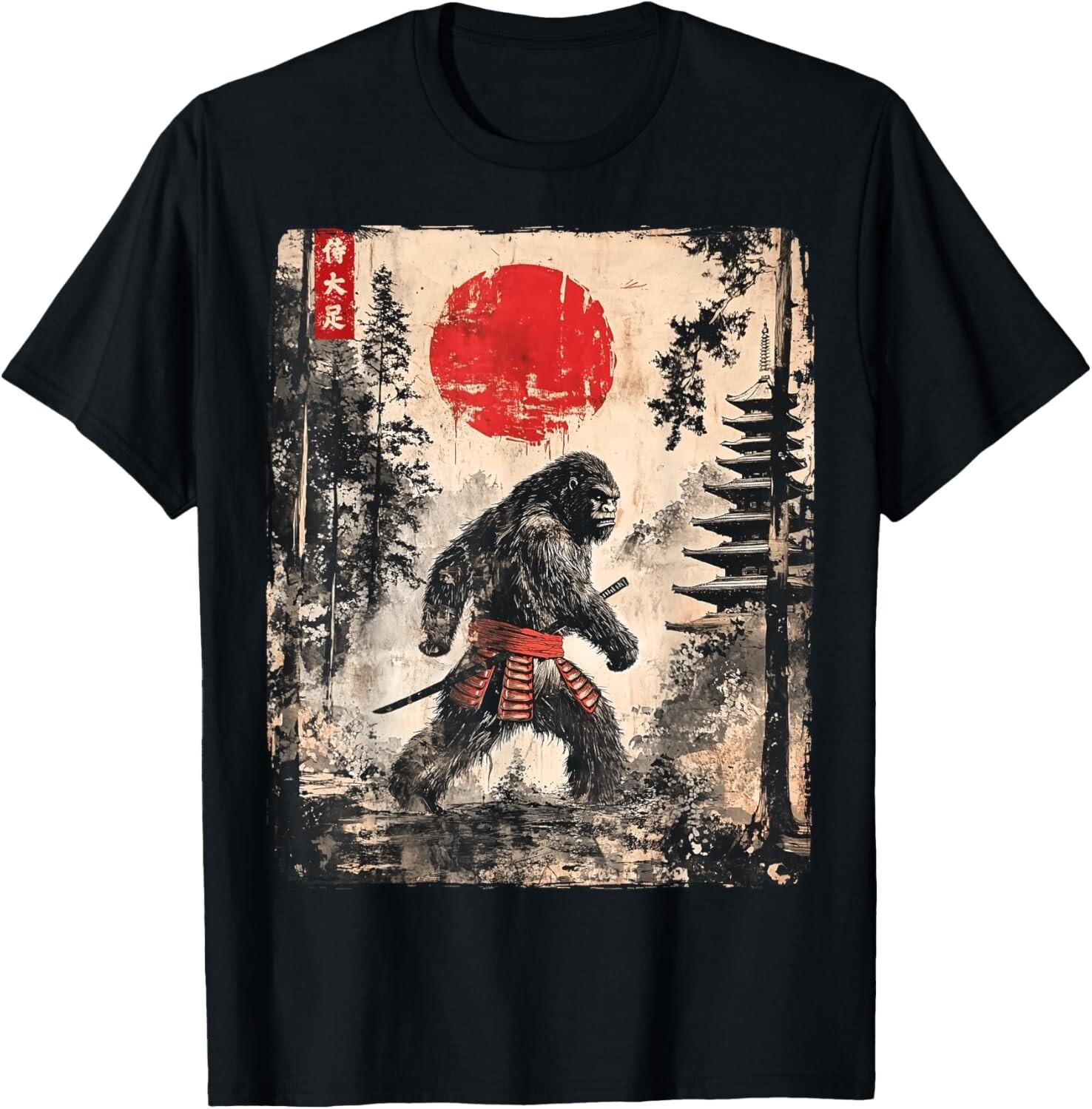 Samurai Bigfoot Japanese Vintage Graphic Ukiyo-e Art Funny unisex T-Shirt Mens Womens Tees Top 3XL
